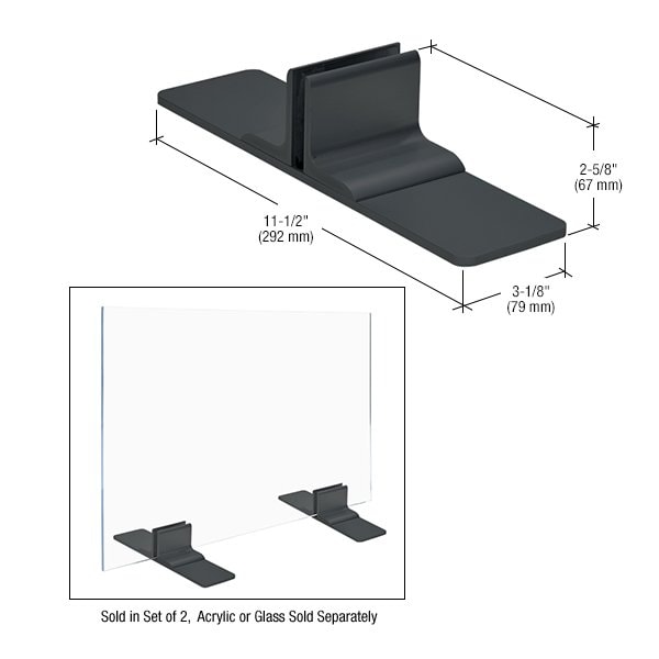 Cr Laurence Black Anodized Aluminum Base for 1/4-in 6 mm to 3/8-in 10 mm Acrylic or Glass PPS500MBL - main